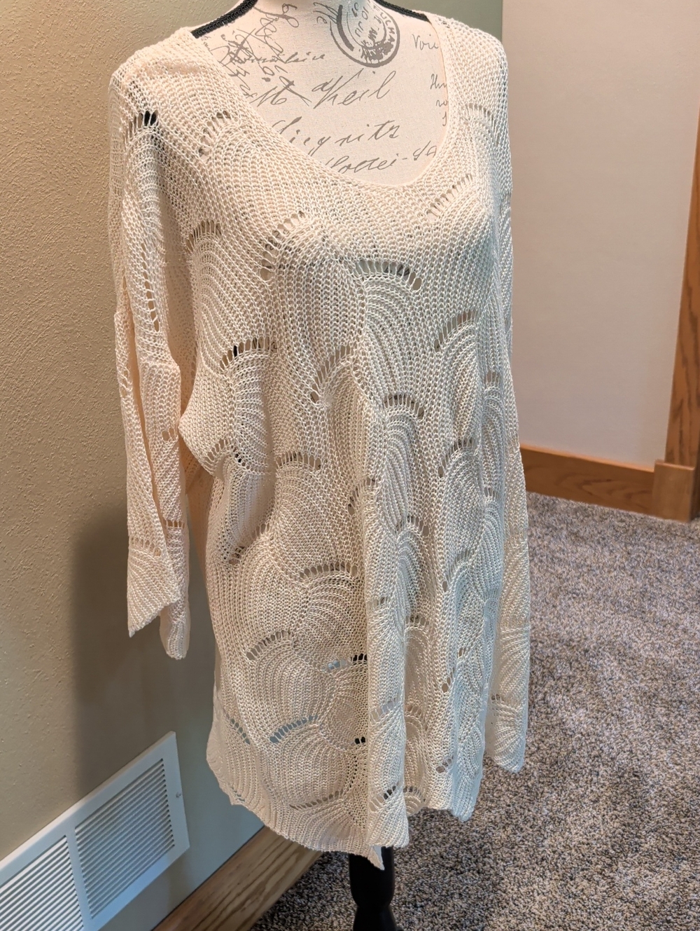 SHEIN Cream Open-Knit Scoop Neck Sweater Tunic